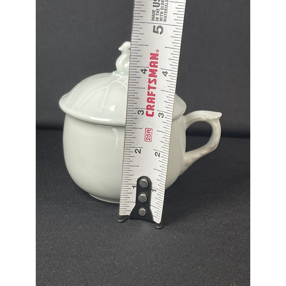Porcelain Celadon Cabbage Lidded Coffee Tea Cup with Bird Handle Lid Marked - Picture 10 of 10